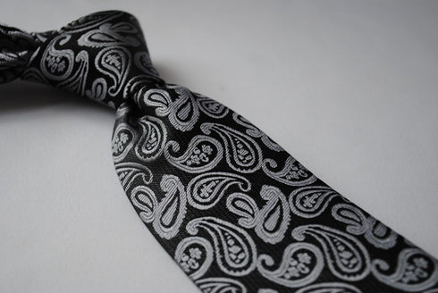 black and silver paisley design tie